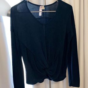 dark blue front knot blouse